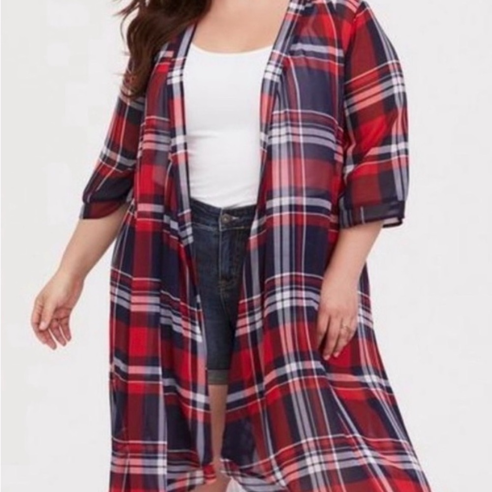 Torrid Women’s 3/4 Sheer Kimono, plaid